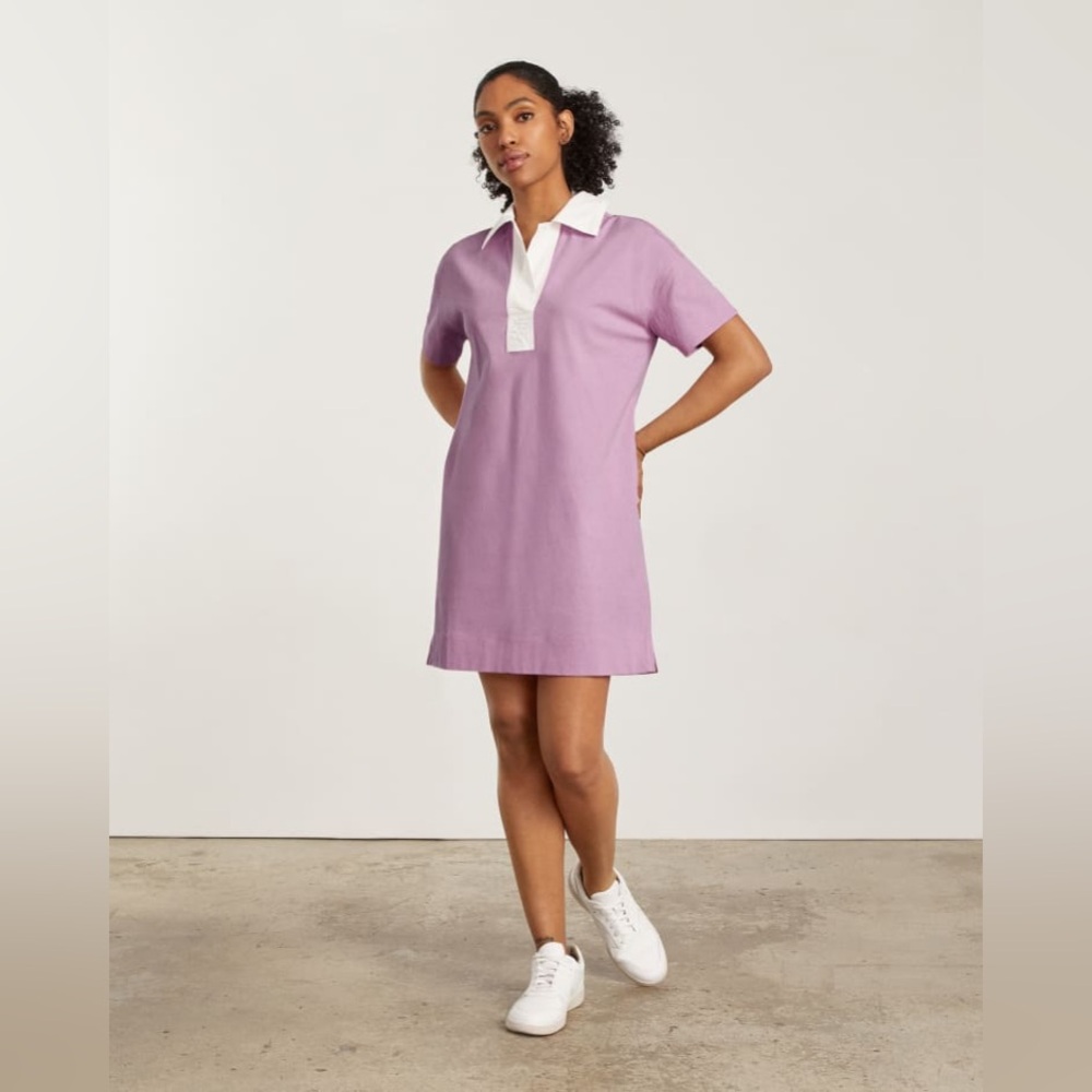 Everlane Organic Cotton Collared Polo Dress Mauve Pink NEW